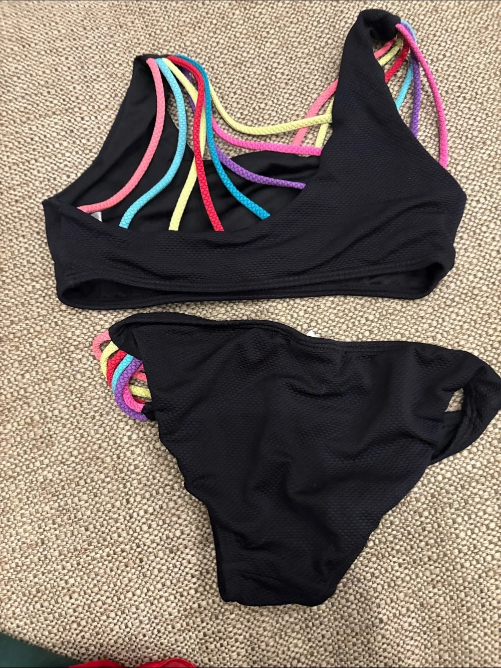Peixoto Black Girls' Bikini with Rainbow Strap Accents